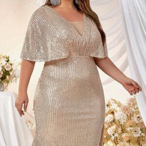 Plus Sequin Split Thigh Sequin Formal Dress